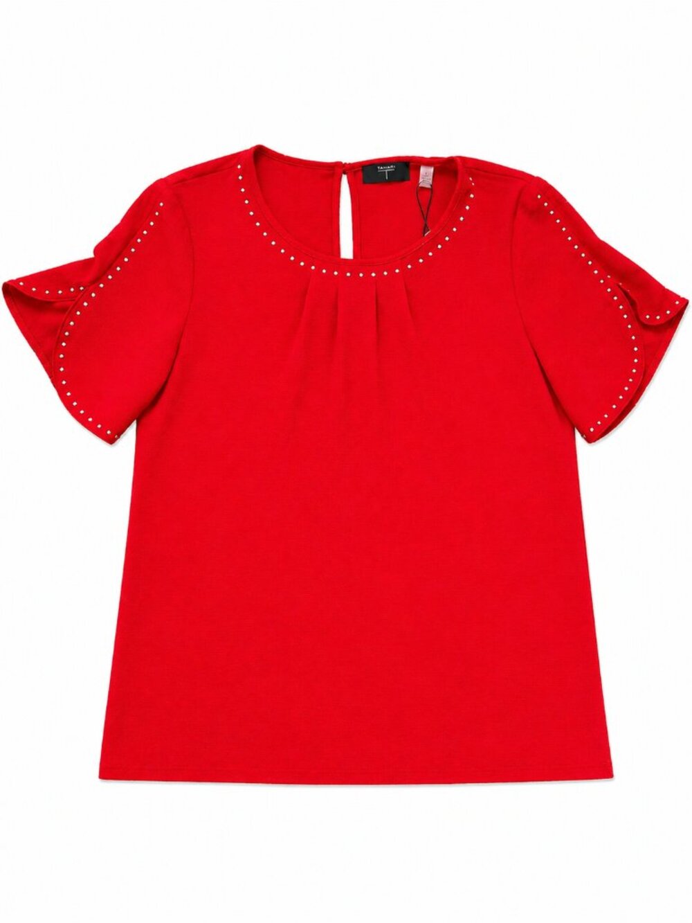Tahari Red Studded Blouse Size S Elegant Top NWT - Picture 2 of 4